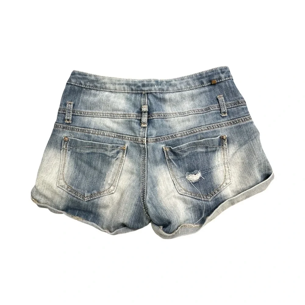 Almost Famous Denim Shorts Women 7 Blue High Waisted Distressed Cuffed Jean